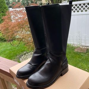 STEVE MADDEN girls JJosette Tall Boot Black Leather - Size 5 - EUC
